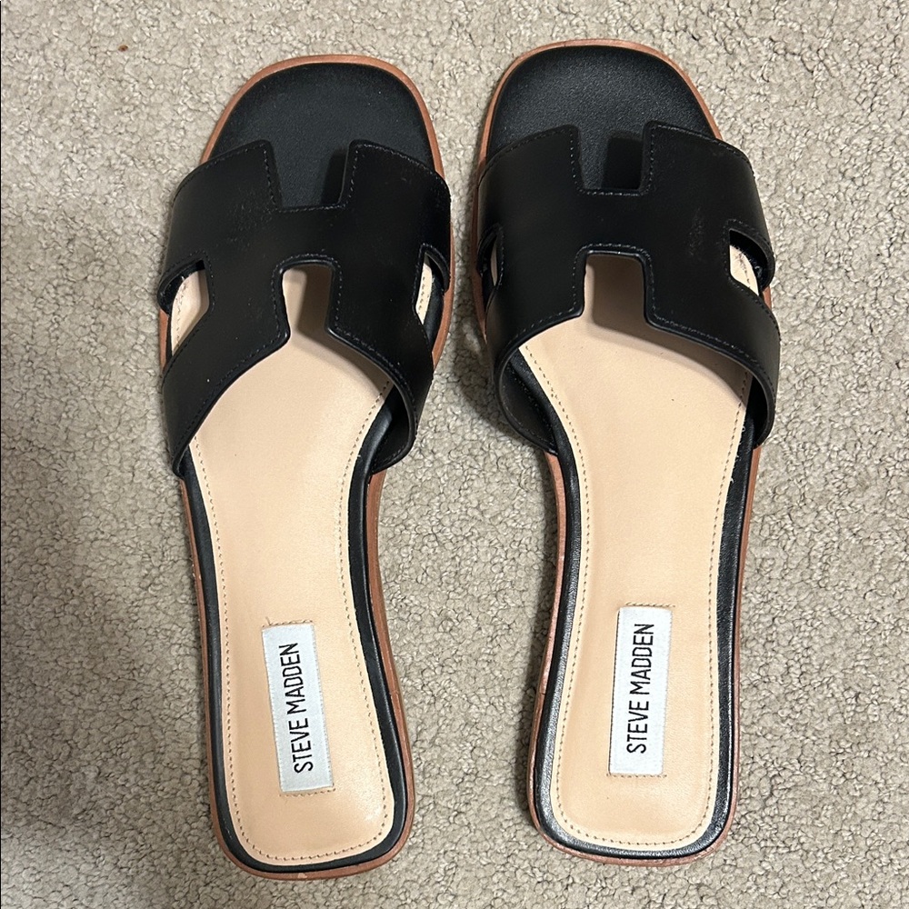 Steve Madden Black Leather Slide Sandals